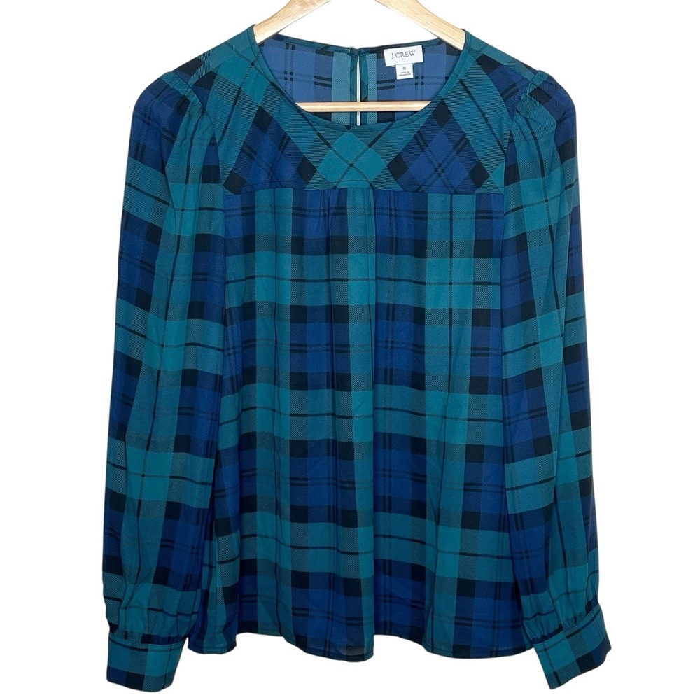 J Crew Black Watch Plaid Blouse Top Womens Small Preppy Heritage Blue Green